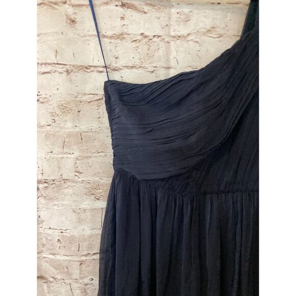 J. Crew Dress Womens 6 Silk Chiffon One Shoulder Pleated Navy Evening Party - Picture 7 of 16
